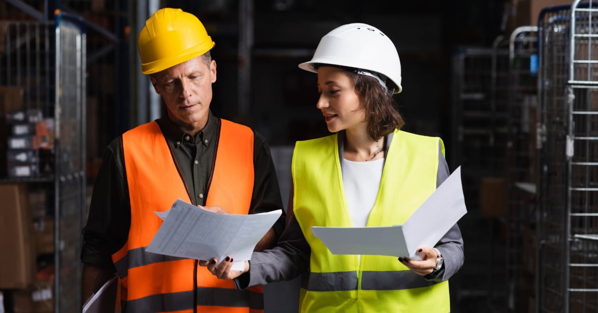 Dois colegas de trabalho fazendo o romaneio de cargas