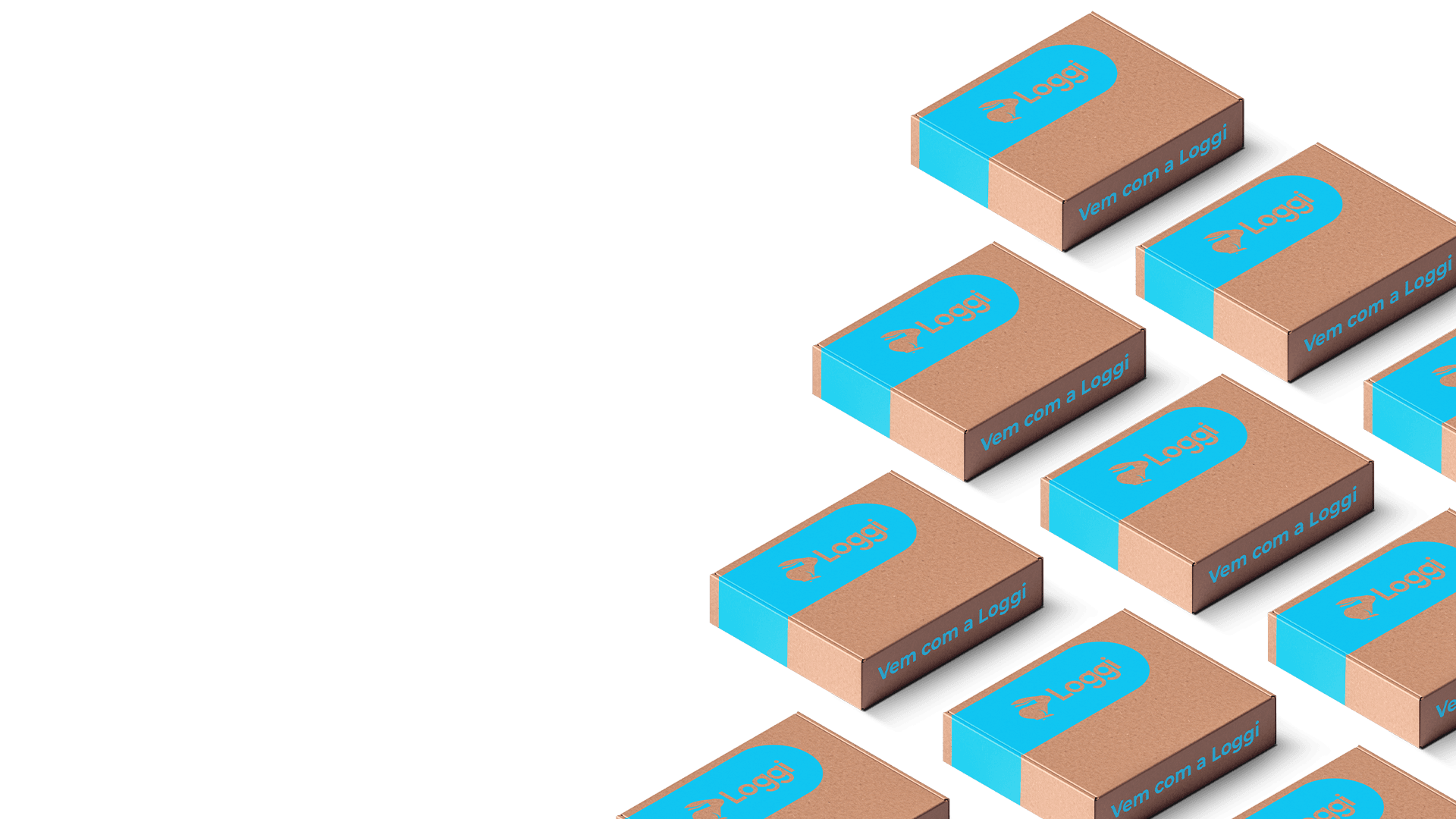 Caixas pardas Loggi no canto direito da tela.